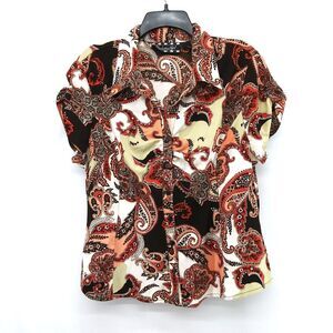 Manhattan Girl Shirt Womens Size XL Mulitcolor Paisley Collared Button Up Blouse